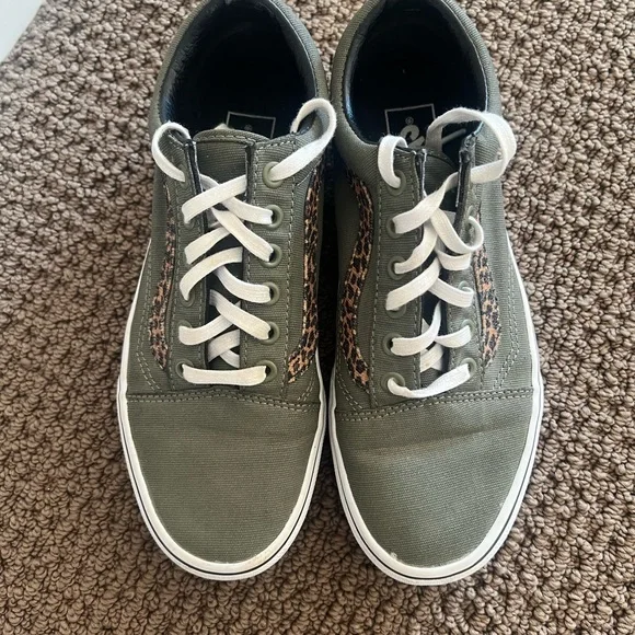 Vans Olive Green and Leopard Print Sneakers - Picture 3 of 8